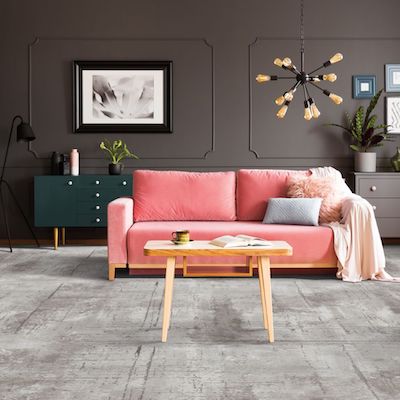 patterned grey carpet in a stylish Switz City living room